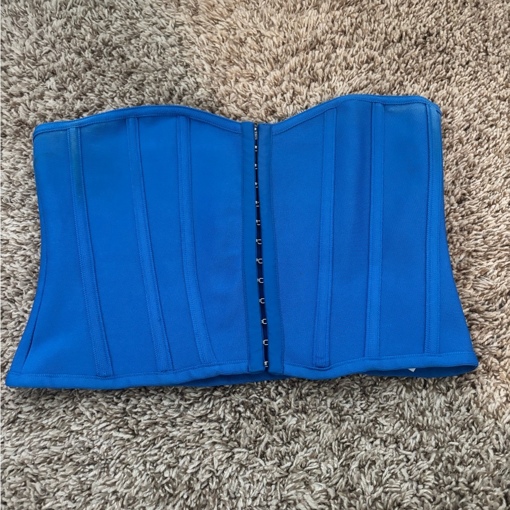 Pretty Little Thing Blue Steel Bandage Hook and Eye Structured Corset